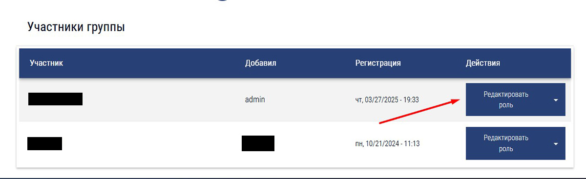 Редактировать роль участника группы